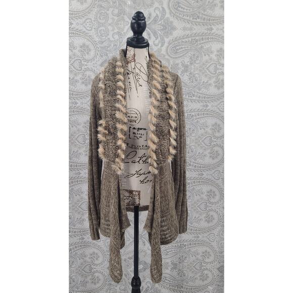 BKE buckle womens duster cardigan sweater beige Wool Rabbit hair Size Large Boho - Picture 1 of 8